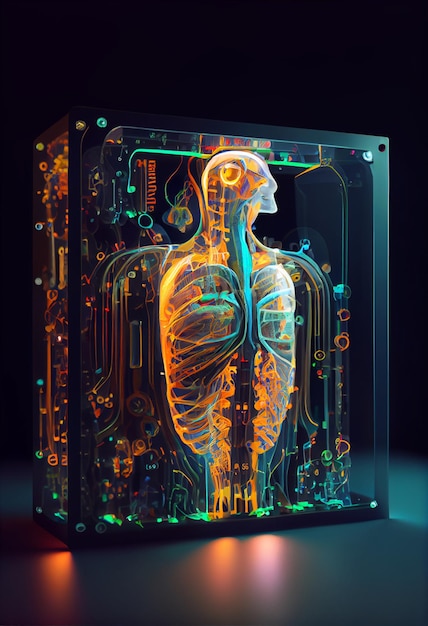 Gros plan du corps humain avec boîtier en verre transparent ai génératif