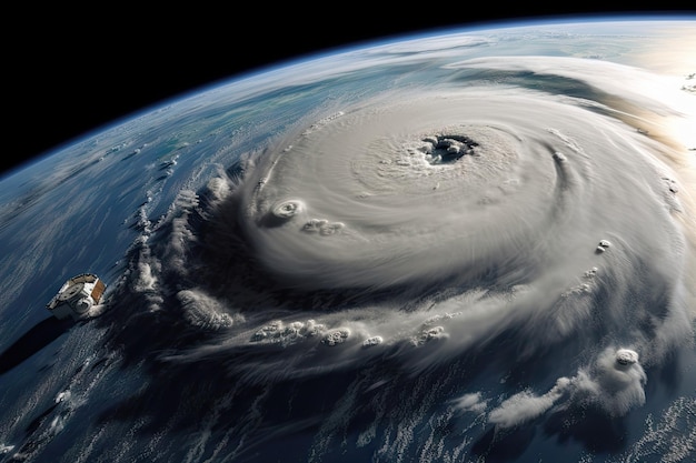 Gros plan du cyclone montrant sa force puissante et destructrice créée avec une IA générative