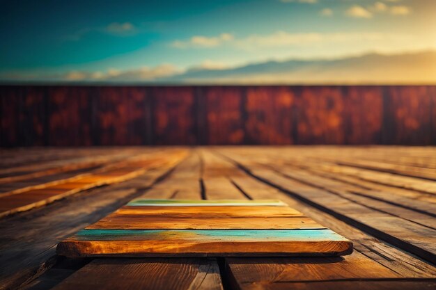 Photo gros plan du dessus de la table en bois ou de la texture du parquet avec fond de mur en bois du concept de planche de bois coloré pour la publicité
