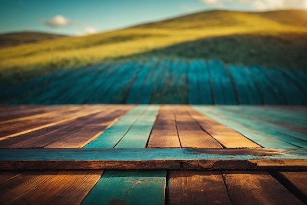 Gros plan du dessus de la table en bois ou de la texture du parquet avec fond de mur en bois du concept de planche de bois coloré pour la publicité