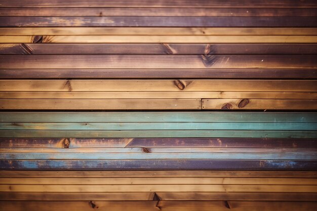 Gros plan du dessus de la table en bois ou de la texture du parquet avec fond de mur en bois du concept de planche de bois coloré pour la publicité