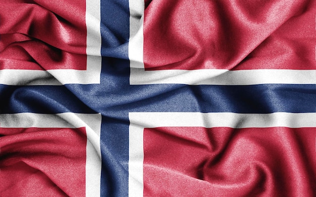 Gros plan du drapeau ébouriffé de la Norvège