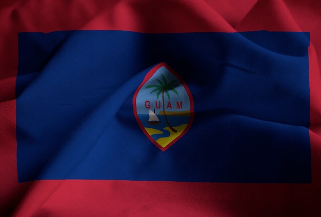 Gros plan du drapeau de Guam ébouriffé, drapeau de Guam soufflant dans le vent