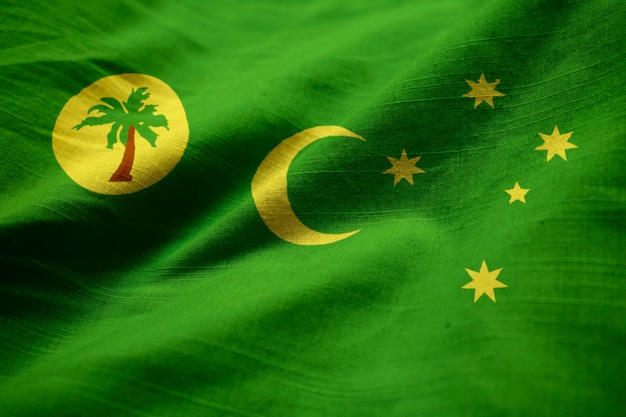 Gros plan du drapeau des îles Cocos ébouriffé, drapeau des îles Cocos soufflant dans le vent