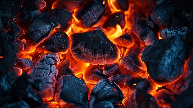 Gros plan du feu avec des roches et des flammes