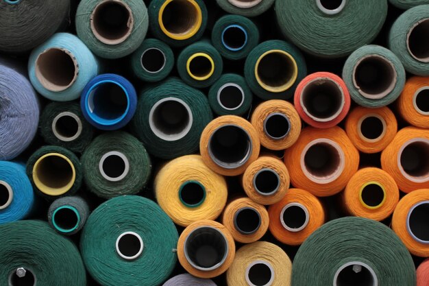 le gros plan du fil et la production de tissu dans le processus
