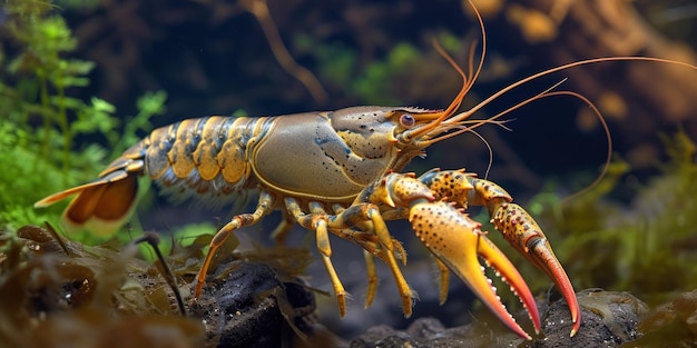 Un gros plan du homard dans l'aquarium.