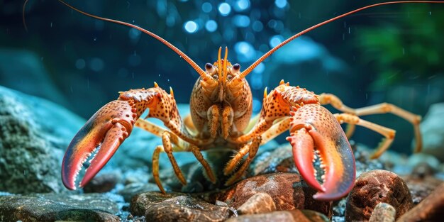 Un gros plan du homard sur le rocher.