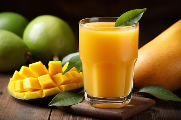 Photo un gros plan du jus de mangue frais et rafraîchissant