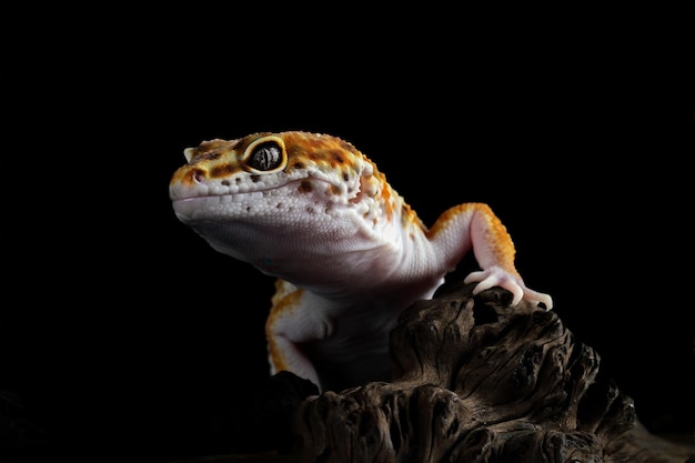 Gros plan du lézard gecko léopard sur fond noir