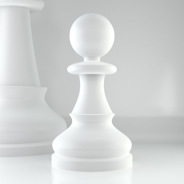 Gros plan du pion d'échecs isolé sur fond blanc. Rendu 3D