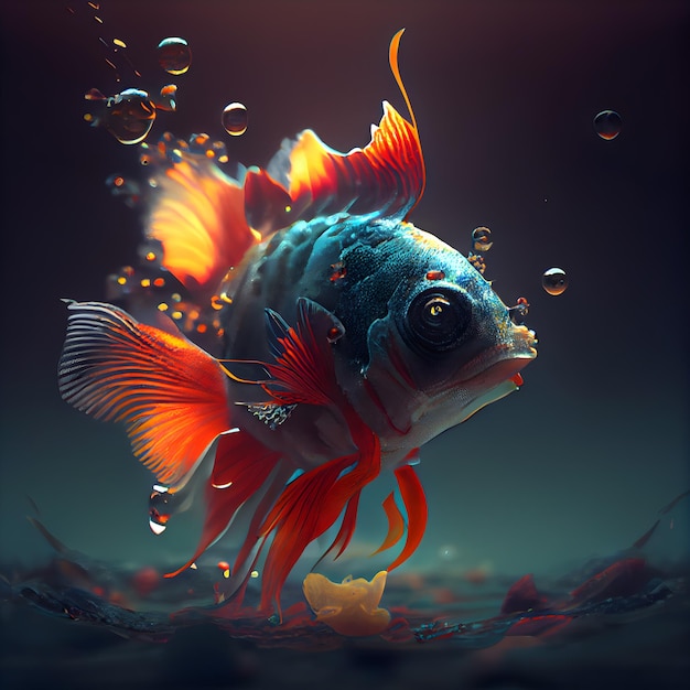 Photo gros plan du poisson rouge dans le rendu 3d de l'eau