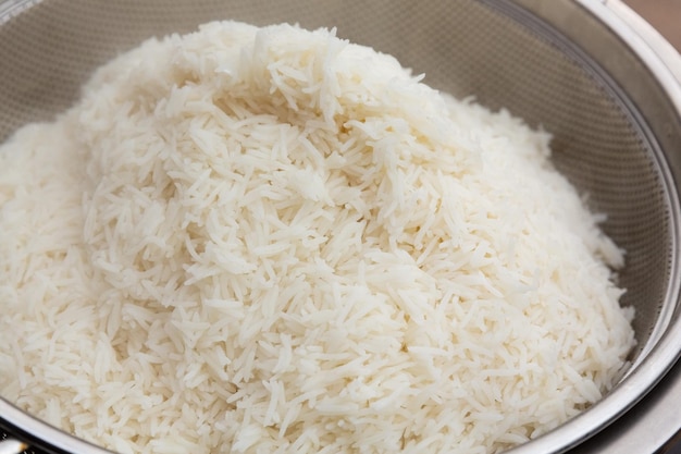 Gros plan du riz blanc texturé