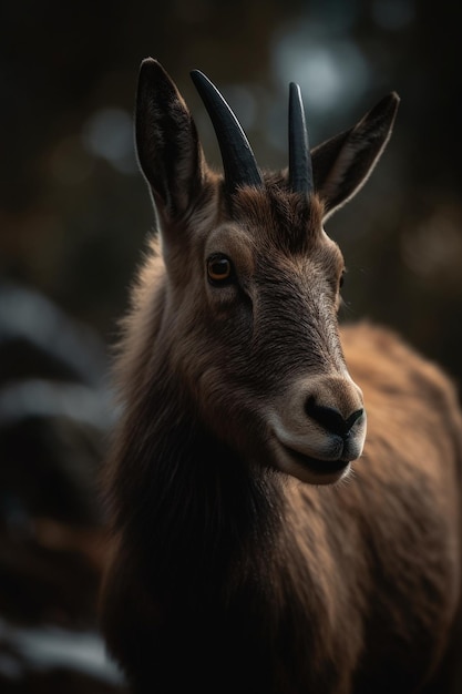 Un gros plan du visage d'une chèvre avec des cornes