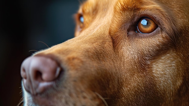 Un gros plan du visage d'un chien aux yeux marron ai