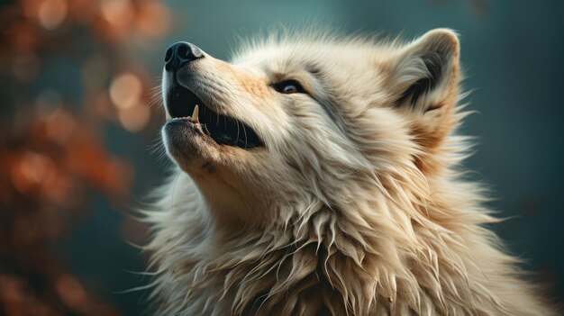 un gros plan du visage d'un chien avec un fond flou.