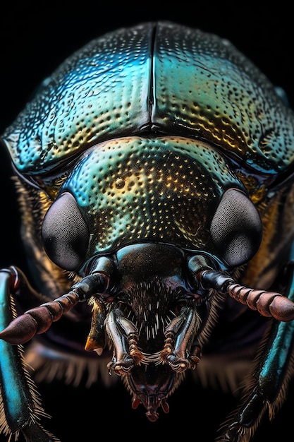 Un gros plan du visage d'un coléoptère