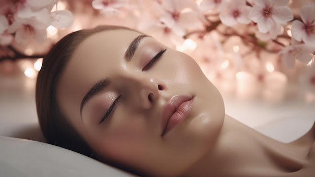 un gros plan du visage d'une femme 3d alors qu'elle est confortablement allongée pour une pratique cosmétique luxueuse