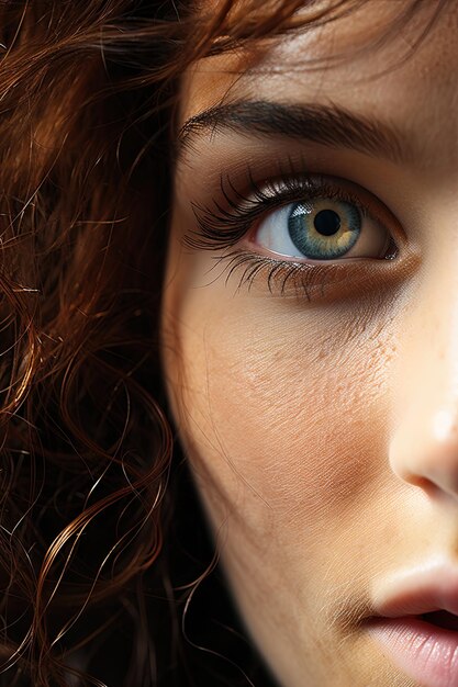 un gros plan du visage d'une femme avec un œil bleu