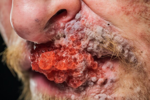 Photo un gros plan du visage d'un homme avec une tache rouge sur le nez