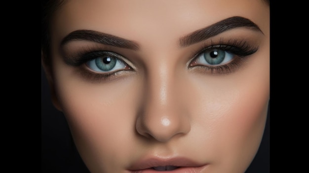 un gros plan du visage d'un mannequin aux yeux verts.