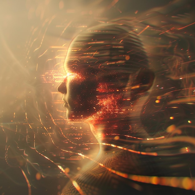 un gros plan du visage d'une personne avec une lumière brillante