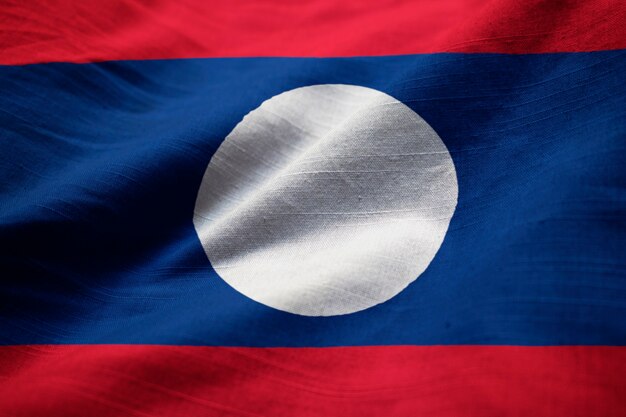 Gros plan, de, ébouriffé, laos, drapeau, laos, drapeau, souffler, vent