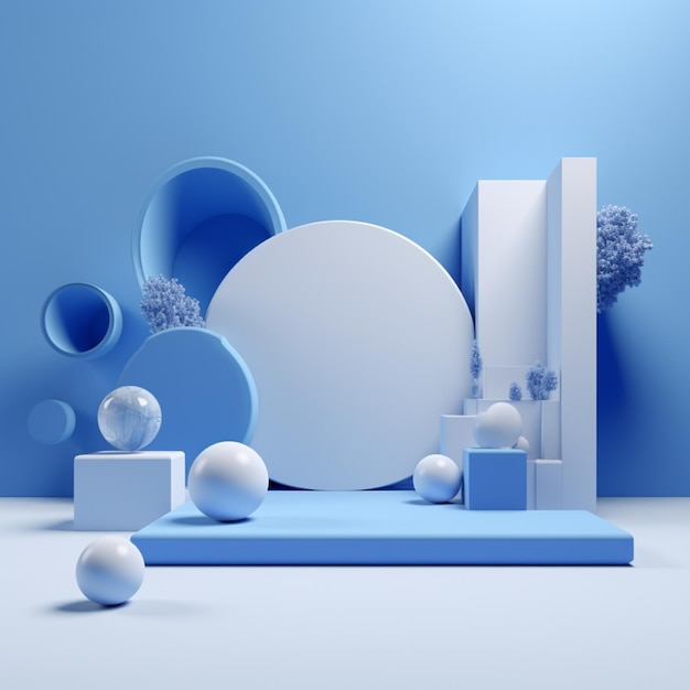 Un gros plan d'un écran bleu et blanc avec des boules et des vases génératifs ai