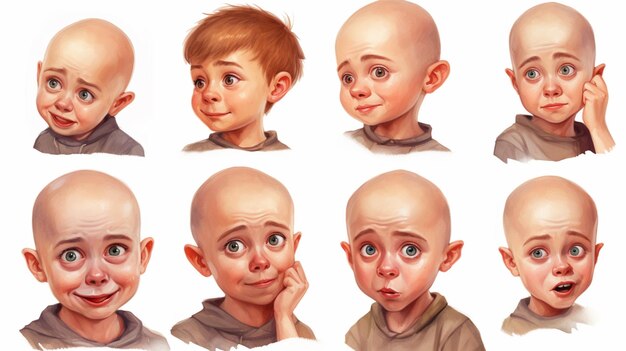 Photo un gros plan d'un enfant avec différentes expressions faciales ia générative