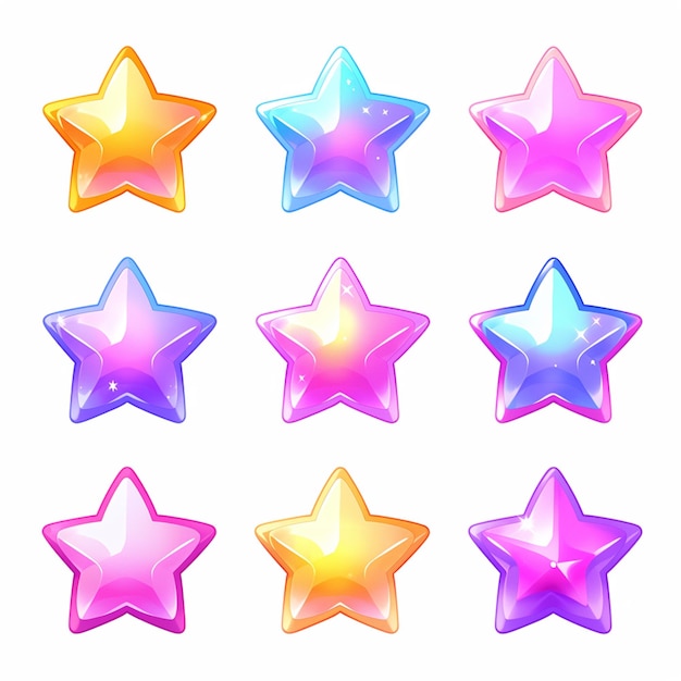 un gros plan d'un ensemble de six étoiles de couleurs différentes ai générative