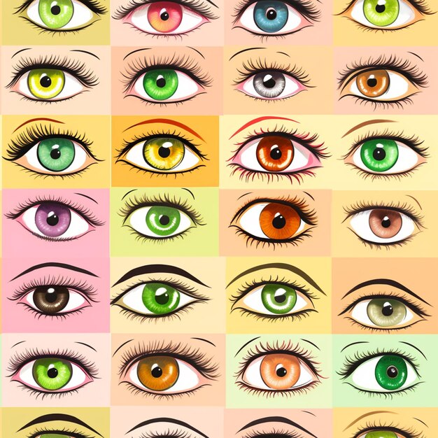 un gros plan d'un ensemble d'yeux de différentes couleurs