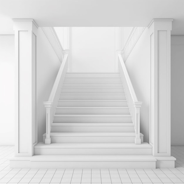 Un gros plan d'un escalier menant à une pièce blanche