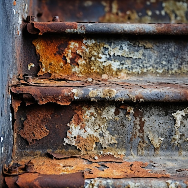 Gros plan d'escaliers en métal rouillé