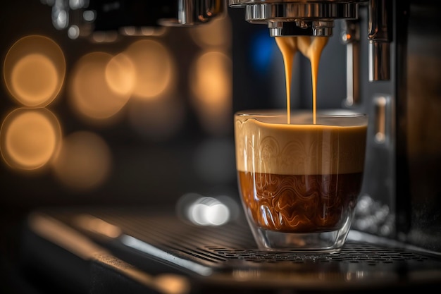 Gros plan d'espresso versé à partir d'une machine à café Image générée par la technologie AI