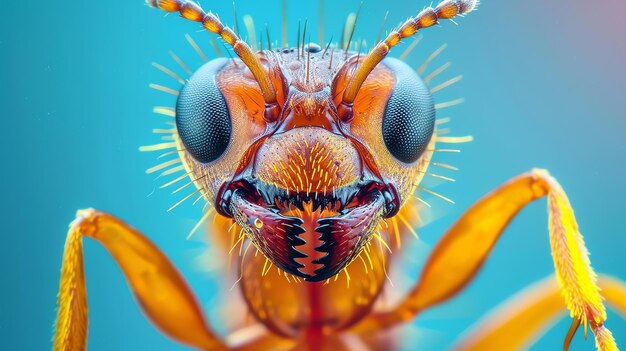 Un gros plan étonnant du visage d'une fourmi Les détails complexes des yeux des fourmis, des antennes et des mandibules sont clairement visibles