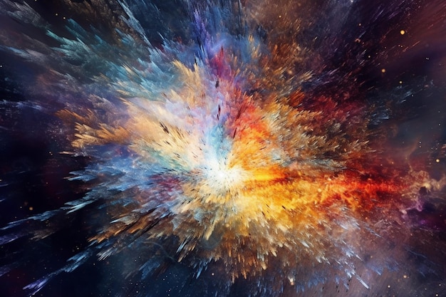 Un gros plan d'une explosion colorée de lumière et d'IA générative d'espace