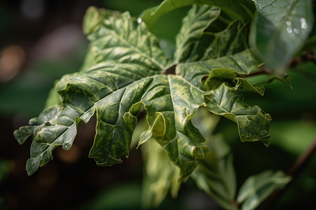 Gros plan sur une explosion de feuilles de plantes avec des feuilles et des veines individuelles au point