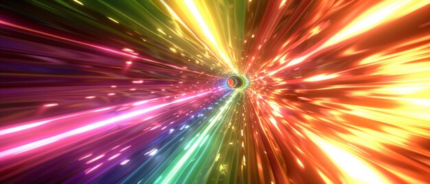 un gros plan d'une explosion de lumière colorée avec un fond noir
