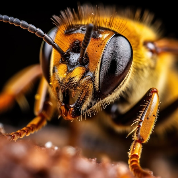 Gros plan extrême d'une abeille macrophotographique d'insectes