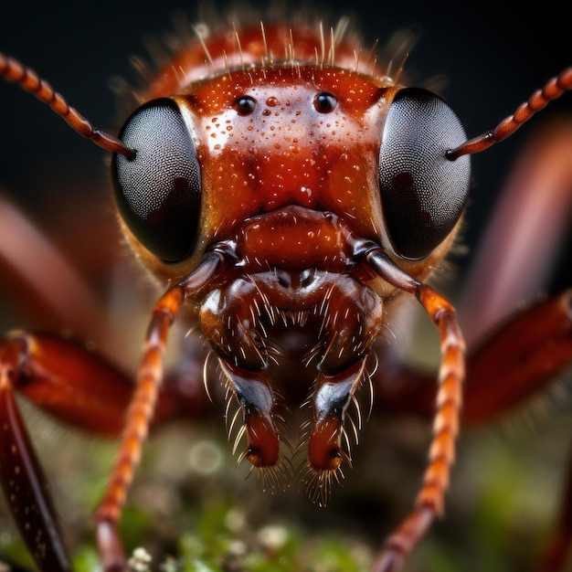 Gros plan extrême d'une macro photographie d'insecte fourmi rouge