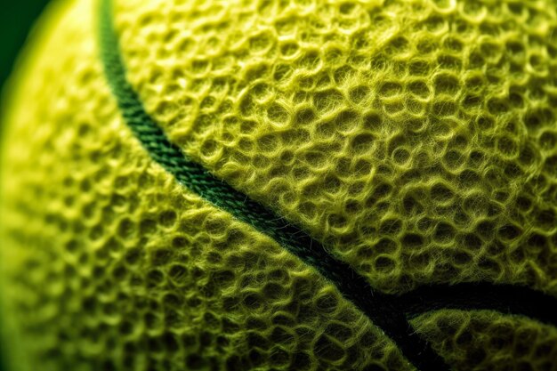 Un gros plan extrême de la texture d'une balle de tennis montrant les détails fins et l'artisanat