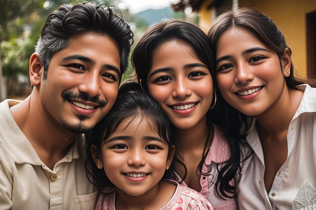 Gros plan d'une famille colombienne avec des expressions souriantes