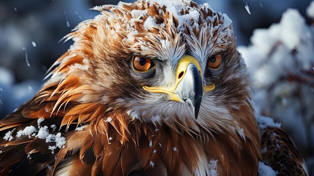 Photo un gros plan d'un faucon avec un oiseau sur sa tête