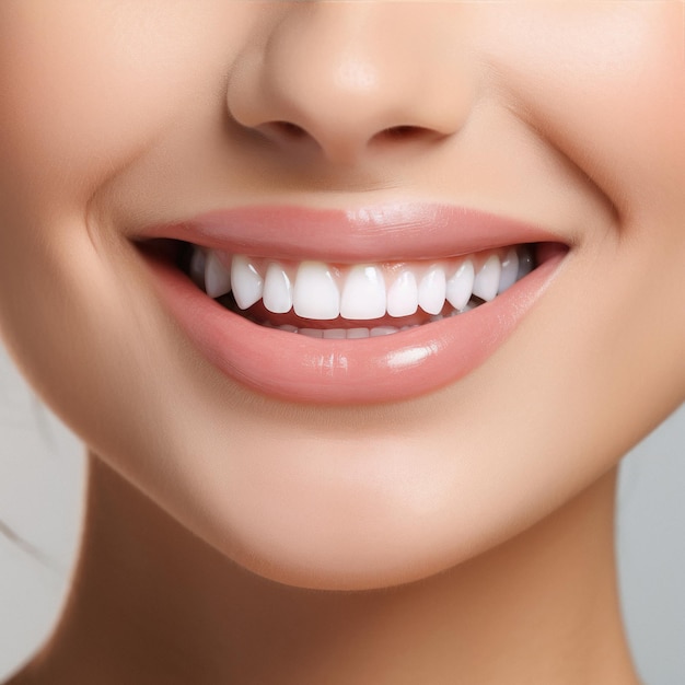 Gros plan féminin généré par IA de sourire avec des dents blanches saines