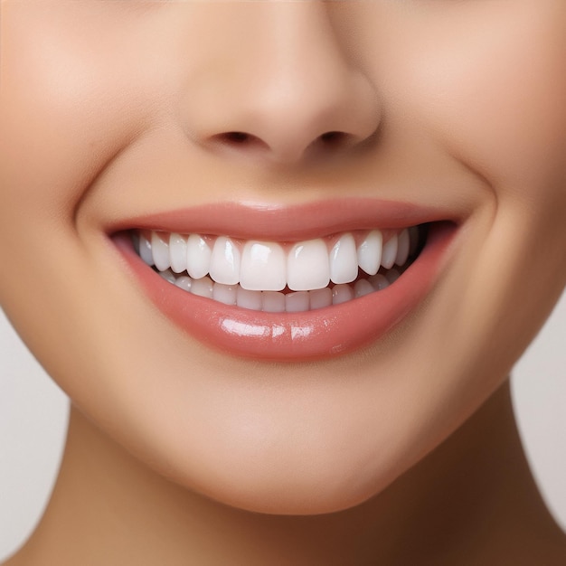 Gros plan féminin généré par IA de sourire avec des dents blanches saines