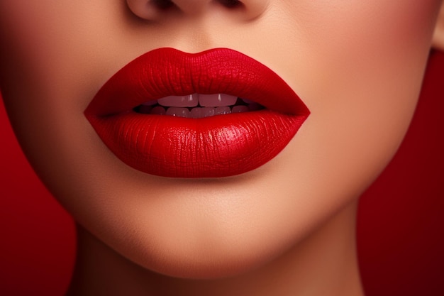 un gros plan d'une femme aux lèvres rouges avec une lèvre rouge