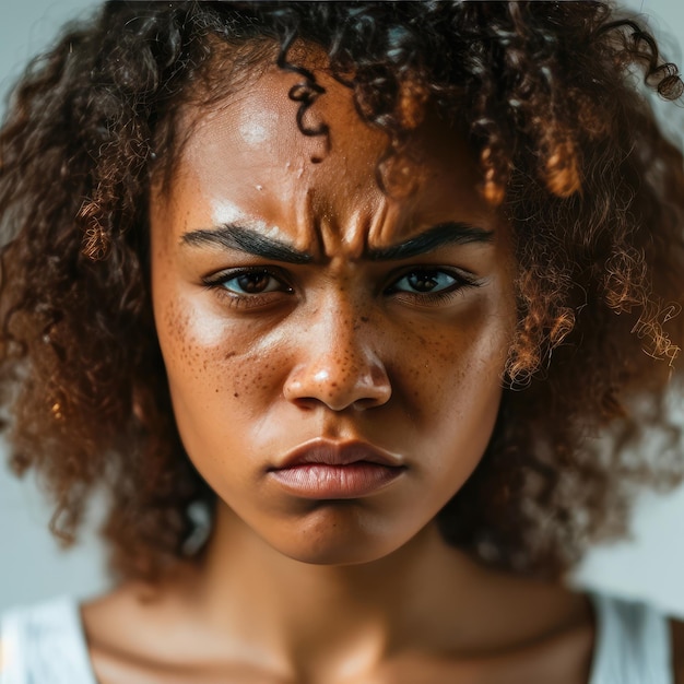 Un gros plan d'une femme aux taches de rousseur sur le visage