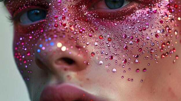 un gros plan d'une femme avec des paillettes sur son visage