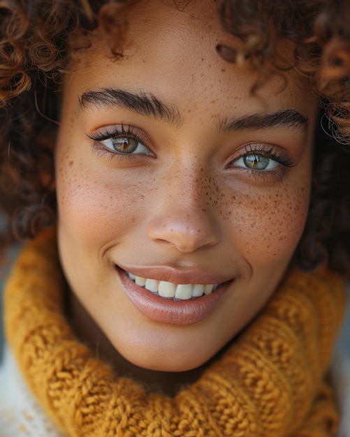 Photo un gros plan d'une femme souriante aux cheveux bouclés