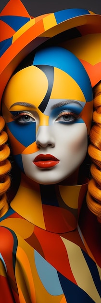 Gros plan femme visage hat conception corps swirly lait magazine peinture couleur or blanc crée orange jaune